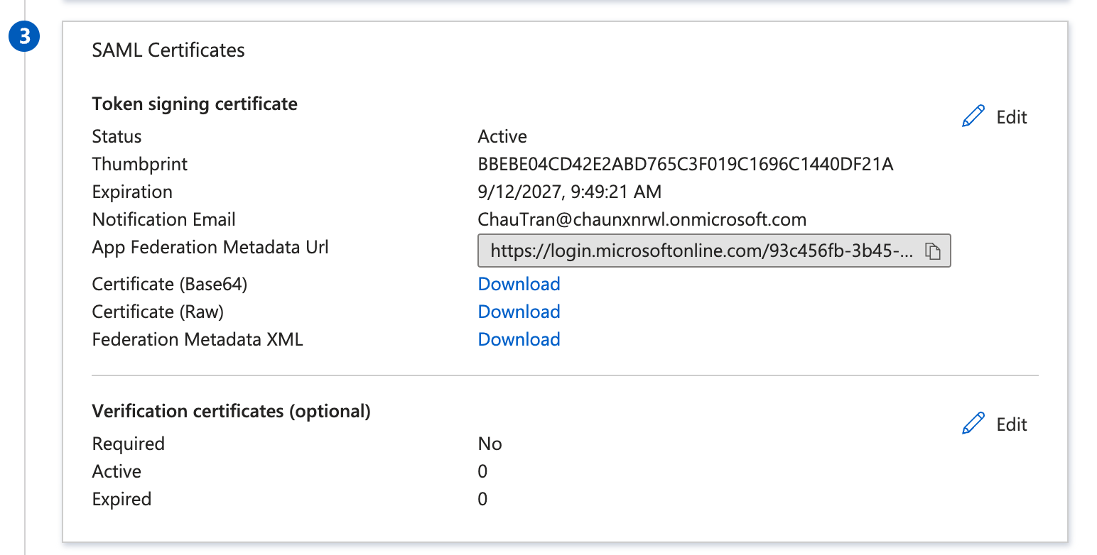 Edit SAML certificate signing options