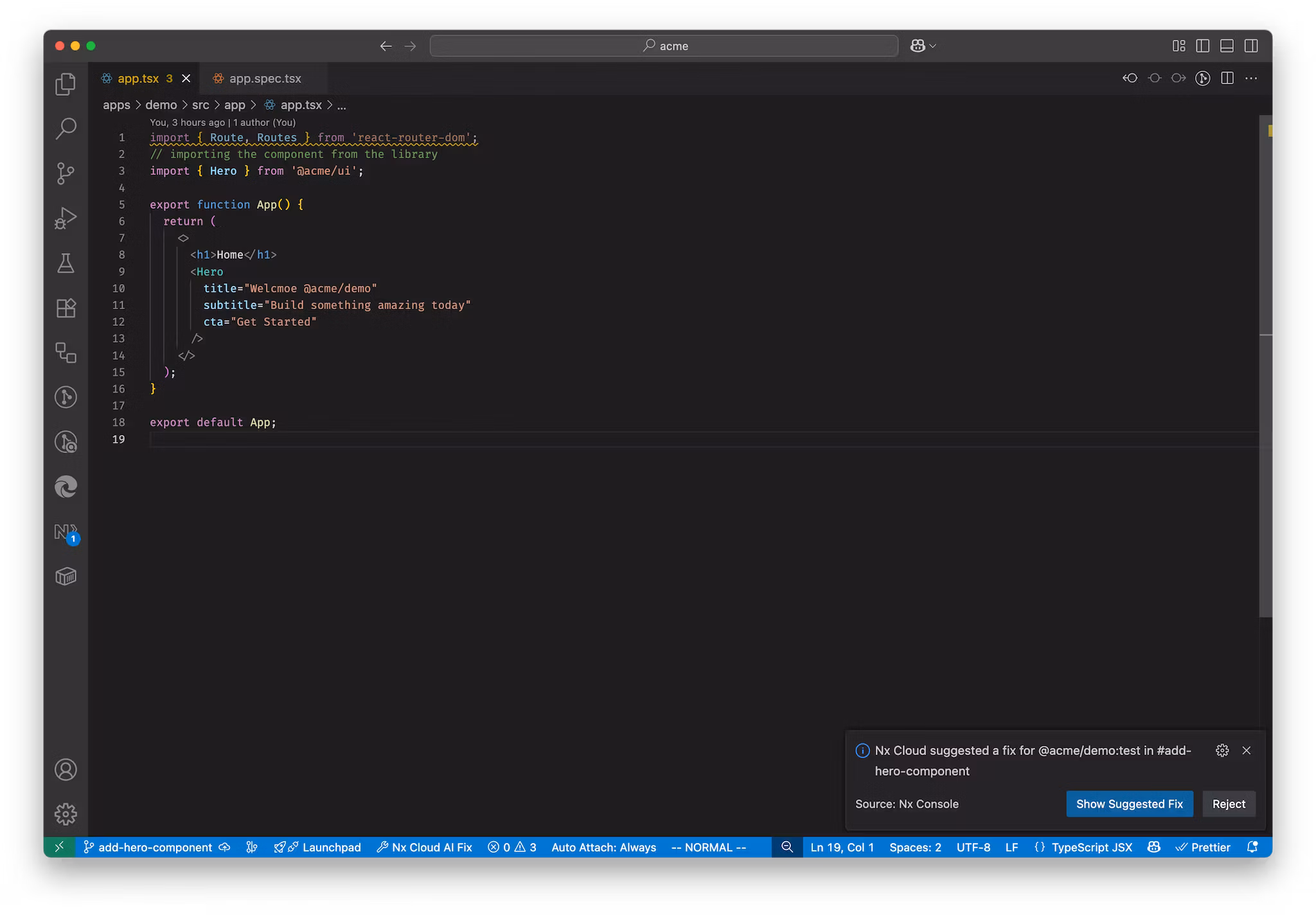 Nx Console with failure notification